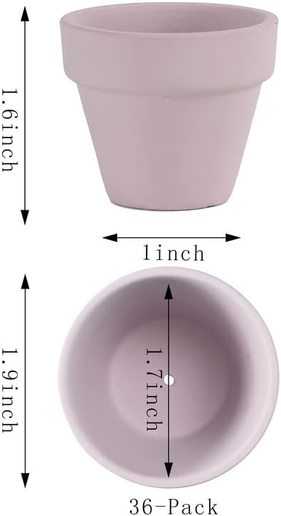 Yishang 1.9 Inch Tiny Pink Terracotta Pots Pack of 36-Small Mini White Clay Pots with Drainage Holes Flower Nursery Terra Cotta Planter for Tiny Cactus,Herb,Succulent Plants,Crafts