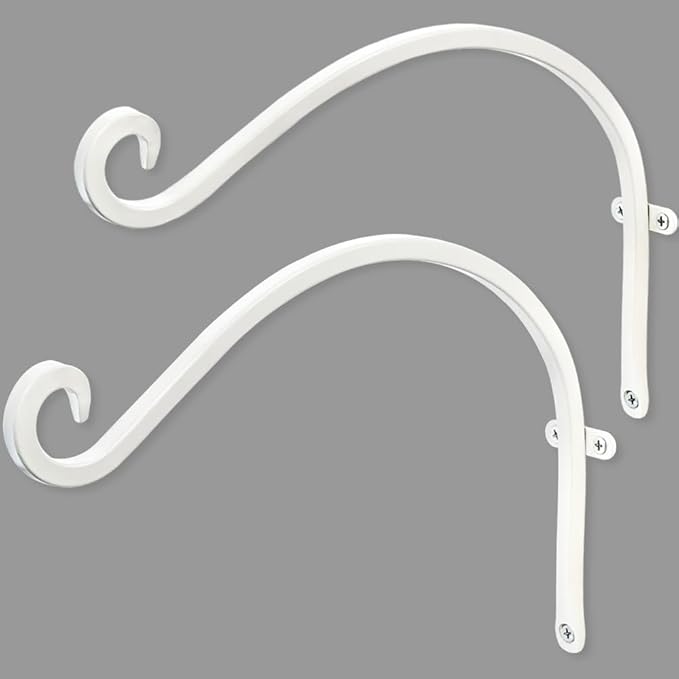 Qiang Ni Bird Feeder Hanger: 12-Inch Wall-Mounted Plant Bracket Outdoor - 4 Pieces White Plant Hooks for Hanging Flower Baskets