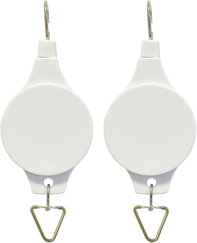Lythor Pack Plant Hook Pulley, Retractable Plant Hanger Easy Reach Hanging Flower Basket for Garden Baskets Pots and Birds Feeder Hang High up and Pull Down to Water Or Feed (White 2Pack)