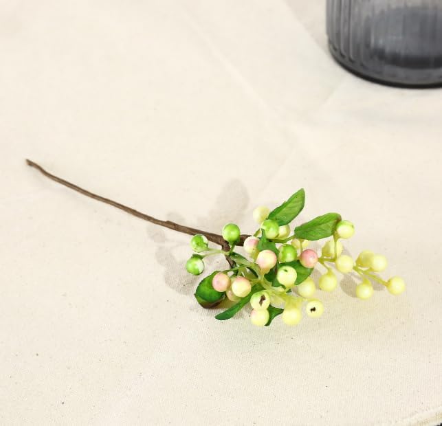 Artificial Blueberry Stems with Berries, Blue Christmas Fruit Decor, DIY Floral Arrangement, Artificial Plants Flowers (White Pink)