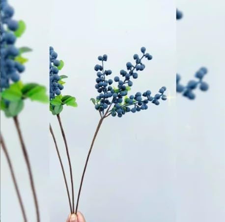 Artificial Blueberry Stems with Berries, Blue Christmas Fruit Decor, DIY Floral Arrangement, Artificial Plants Flowers (Red)