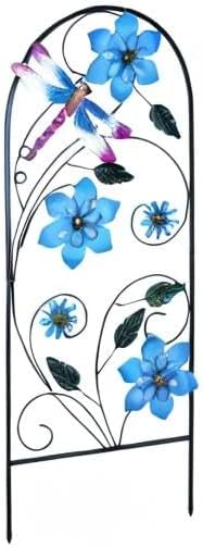 Garden Decor for Outside, YEAHOME 34 Inch Decorative Garden Stakes with Flowers Dragonflies, Metal Spring Yard Decorations for Outdoor Patio Lawn Backyard