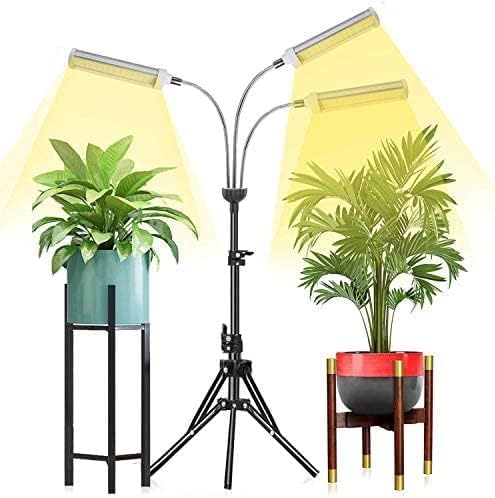 CHANGSHENG Plant Grow Light，Grow Light for Indoor Plants with 20-60'' Height Adjustable- Full Spectrum Timer, 3 Switch Modes, Adjustable Tripod Stand & Gooseneck for Larger Plants (Tri Heads)