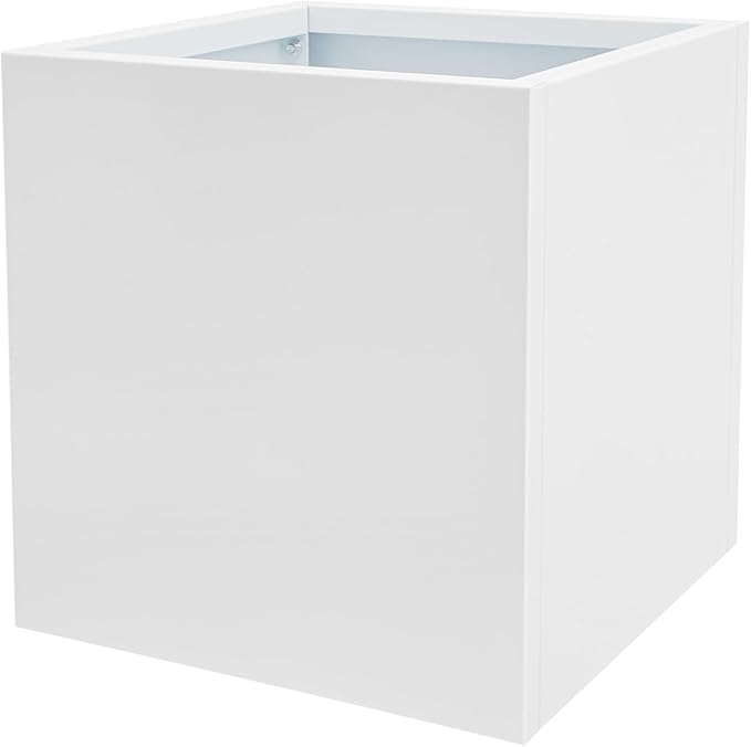 Steel Planter Box, 17" x 17" x 18" Square Planter Metal Box Tall Planters Heavy Duty Plant Boxes for Indoor Outdoor Tall Plants, Flowers or Shrubs (White, 17" x 17" x 18")