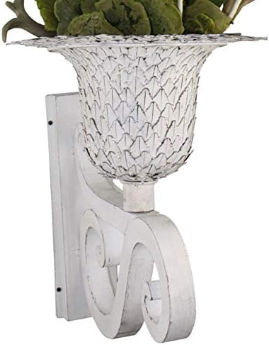 MY SWANKY HOME Ornate White Iron Scroll Wall Mounted Planter Flower Urn Bracket Outdoor Metal