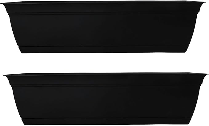 The HC Companies 30 Inch Eclipse Window Planter Box with Drainage Holes & Attached Saucer, Lightweight UV-Resistant Plastic Indoor & Outdoor Planters, 2-Pack Flower Box for Garden & Home Decor, Black