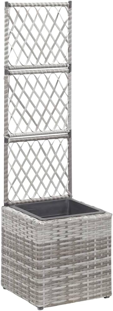 vidaXL Poly Rattan Trellis Raised Bed in Gray - Outdoor Garden Planter with Large Flower Box and 1 Removable Pot - Durable and Decorative