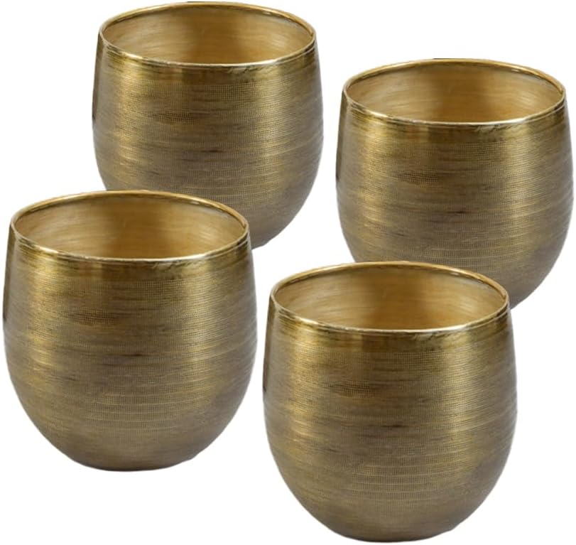 Serene Spaces Living Brass-Toned Aluminum Cachepot Planters, Handcrafted in India, Elegant Wedding, Home & Office Decor, Vintage Planter for Indoor Plants, Flowers, Table Centerpieces, Small, Set of 4