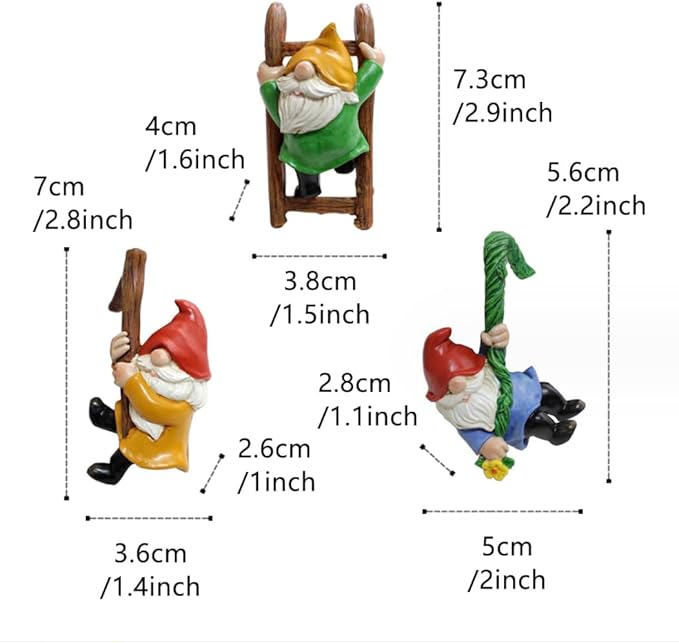 3Pcs Gnomes Set Indoor Outdoor Decor, Miniature Flower Pot Figurines Statue for Fairy Garden Desk Ornament Yard Dwarf Office Window