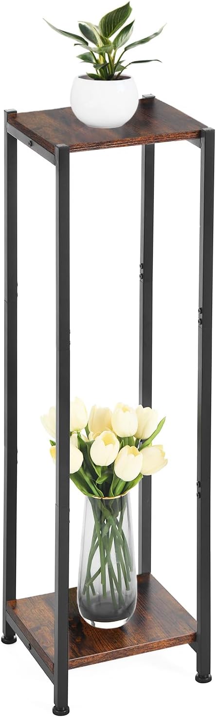 Dipion Extra Tall Plant Stand Indoor,40 Inch Plant Stands,2 Tier Metal Plant Stand with Heavy Duty Wood,Rustic Brown and Black