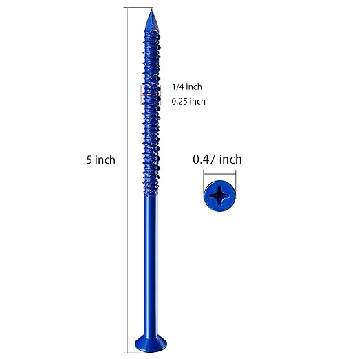 (30 PCS) 1/4''x5 Concrete Screw Anchor Blue Flat Head for Anchoring to Masonry, Block or Brick Stucco