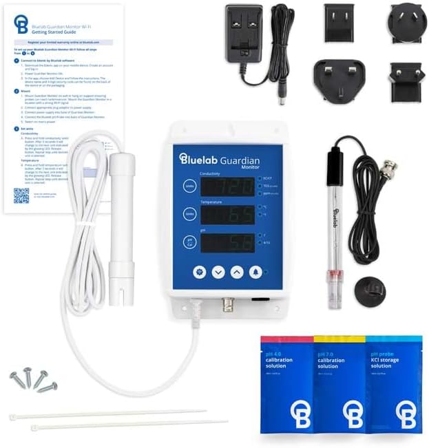 Bluelab Guardian Monitor Wi-Fi for Real-time pH, Temperature, and Conductivity (TDS) Measurements in Water with Calibration, 3 in 1 Digital Nutrient Meter for Hydroponic Systems and Indoor Plant Grow