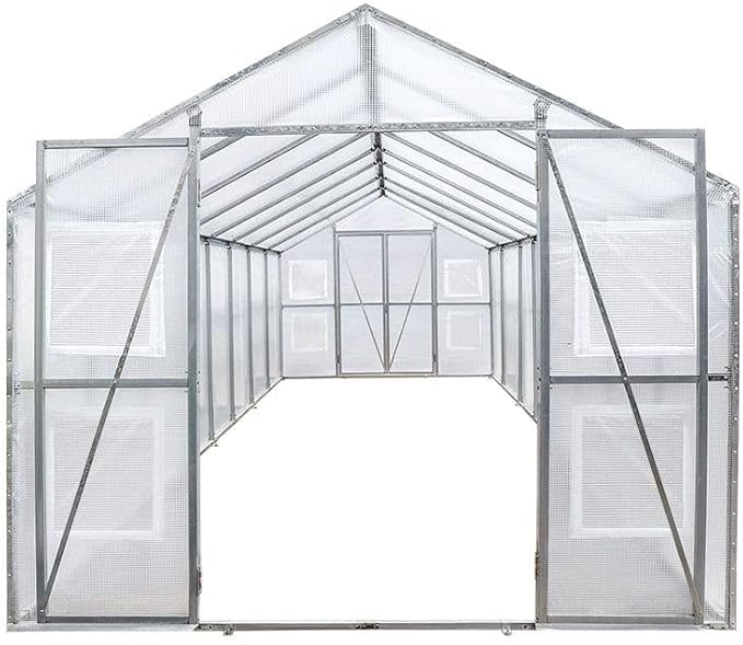 8x26ft Commercial-Style Greenhouse with Solid Galvanized Steel Frame High-Strength PVC Cover Rolled-up Side Windows Enhanced Ventilation
