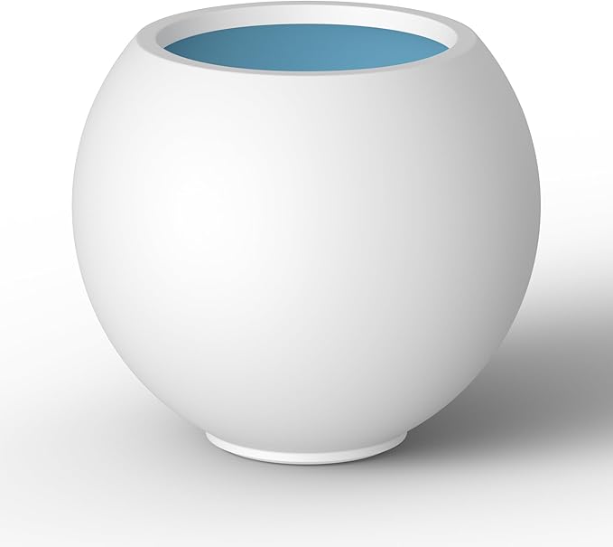Kante Round Concrete Flower Pot, 19.3 Inch Dia (14" Opening) Sphere Shape Design Planter with Drainage Hole and Rubber Plug for Indoor & Outdoor Plants, White Finish with Painted Interior