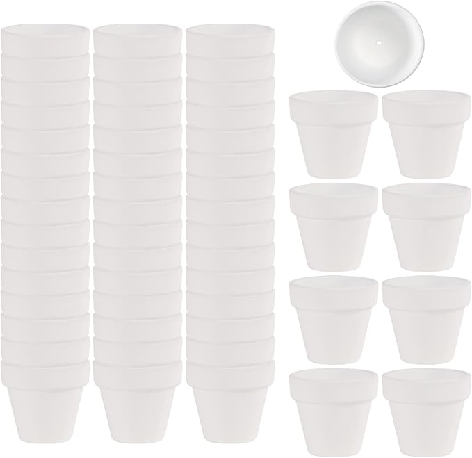 Fcacti 54 Pcs Small Mini White Clay Pots 2.1'' Terracotta Pot Clay Ceramic Pottery Planter Cactus Flower Pots Succulent Nursery Pots- Great for Window Boxes, Cactus, Plants, Crafts, Wedding Favors…