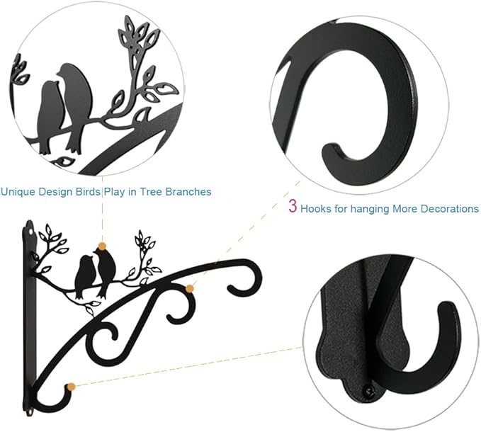Qktxktzy Heavy Duty Outdoor Hanging Plants Brackets, Plant Hangers with Wall Mounted Solid Steel Indoor Hooks, Basket Lantern/Light/Bird Feeder, Pack of 2 Garden Gifts Black (8 inch Black)