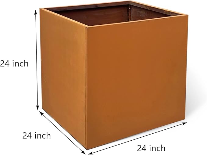 GZGNEEVL Corten Steel Planter Box Large Outdoor Planter Square Cube Planters Rustic Metal Garden Flower Pot 24 Inch Durable Antique Detached for Commercial Residential Patio Deck and Yard