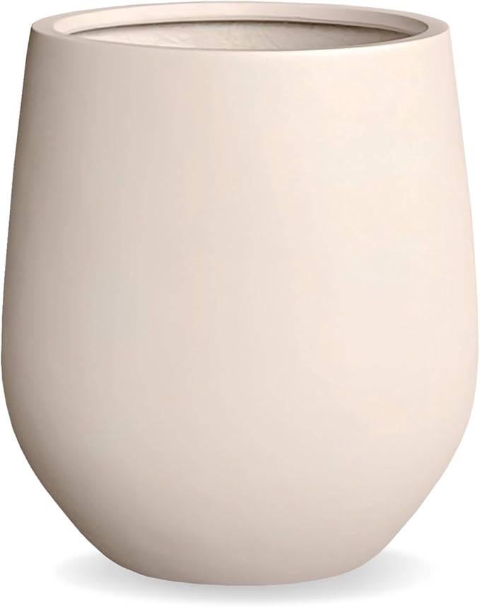 KUTE NEST 12.5" H x 11.4" D Corso Fiberstone Round Tapered Planter with Drainage Hole, Smooth Finishes, Weather Resistant, Included 2 Extra Coco Mats (Kilim Beige, 9" Pot Opening)