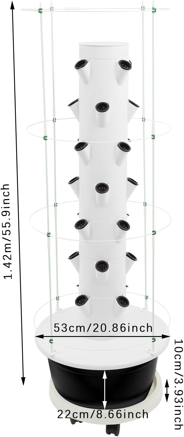 Hydroponics Growing System, 28-Plants Indoor Hydroponic Tower with Pump System, Timer, Climbing Trellis, Vertical Garden Planter with Wheels, Hydroponic Germination Kit for Gardening Lover