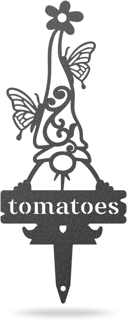 RealSteel Brand, Gnome Plant Markers for Outdoors, Garden Labels Metal Stake, Plant Tags, Garden Sign for Vegetables, Outdoor Decorations, Yard and Gardening Gift - Tomatoes