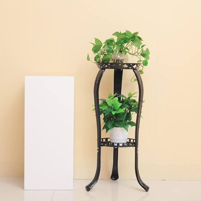 2 Pack Metal Potted Plant Stand 2 Tier Tall Flower Pot Stands Decorative Flower Pot Rack Planter Holders Indoor Outdoor