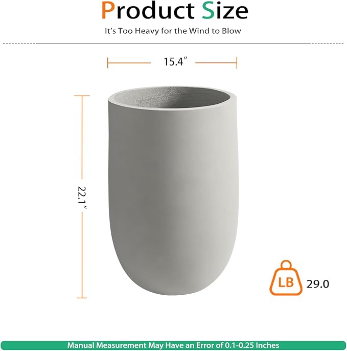 Heyzier Concrete Planter Outdoor Indoor, Large Tall Cement Plant Pots for Trees Flowers (Gray, 22 inch)