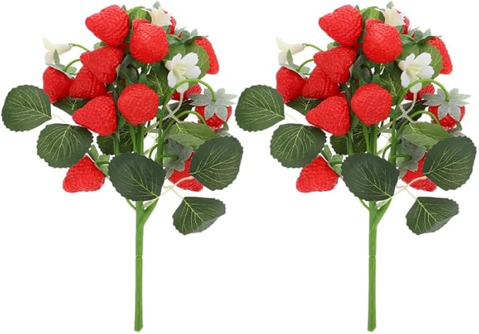 DECHOUS 2Pcs Fake Strawberry Flower Bouquet - Artificial Strawberry Branches Simulated Fruits Flower Arrangement for Home Restaurant Table Wedding Decor
