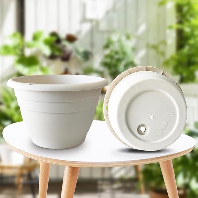 RooTrimmer Plant Pots Set of 5, 10" Outside Diameter Flower Pots, 8.5" Inner Diameter Plant Planters with Drainage Hole, Durable Garden Pots Perfect for Indoor & Outdoor Plant Planting, Decor, White