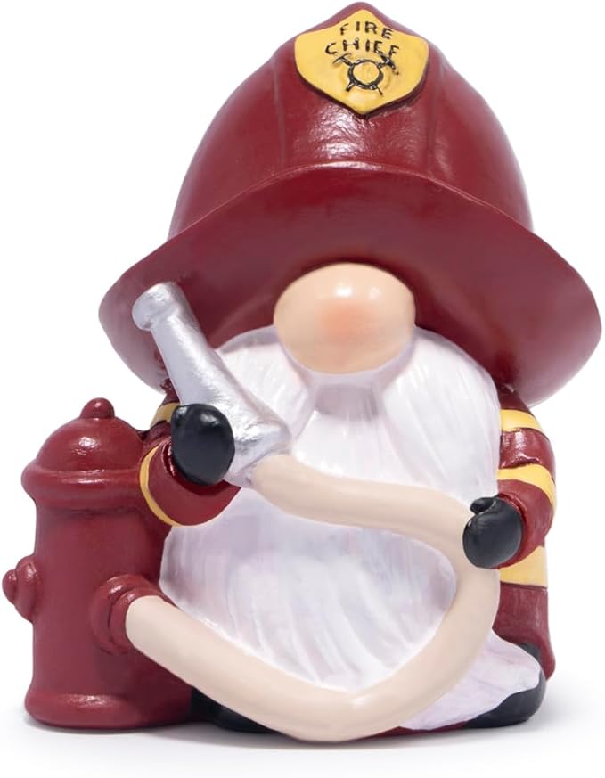 Hodao Firefighter Gnome Figurine - Unique Fireman Tribute Gift, Eye-Catching Resin Decor for Living Room Shelves, Collectible Home Ornament