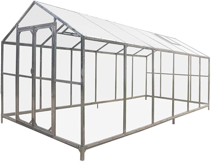 Expanded 8 x 20 Grow House with 4mm UV-Resistant Twin-Wall Polycarbonate Roof Transparent Hard Walls Galvanized Metal Frame Ground StabilizationBars
