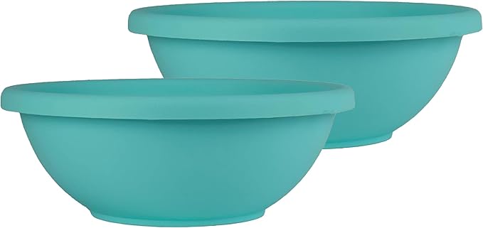 The HC Companies 20 Inch Shallow Garden Bowl Plant Pot with Drainage, Lightweight UV-Resistant Plastic Planters for Succulents, Herbs & More, 2-Pack Planters for Indoor Outdoor Home Decor, Teal