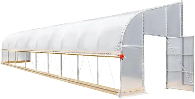 10x40ft Detachable Lean-to Greenhouse 6mil Pure EVA Transparency Cover Anti-Rust Galvanized Steel Frame Easy-Lift Crank Side 6ft Sidewall Full-Spectrum Sunlight Diffusion