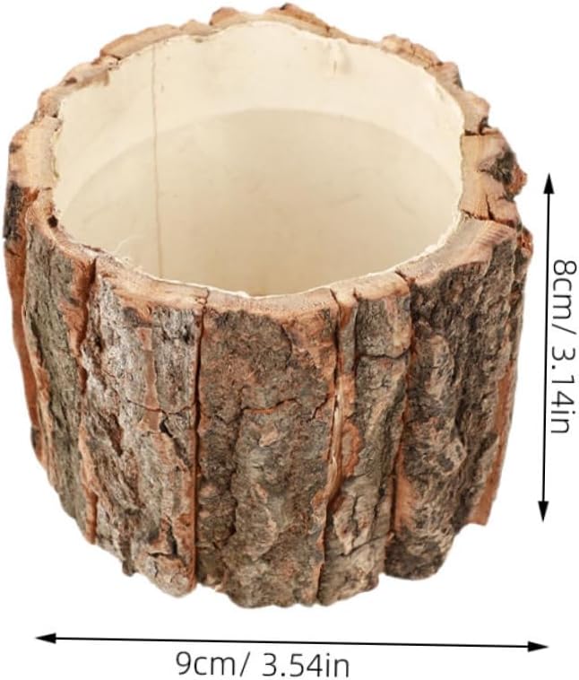 Housoutil Rustic Tree Stump Decor Planter 3.54X3.54X9.44In Wooden Barrel Flower Pot for Indoor Outdoor Garden Patio Lawn Farmhouse Planters