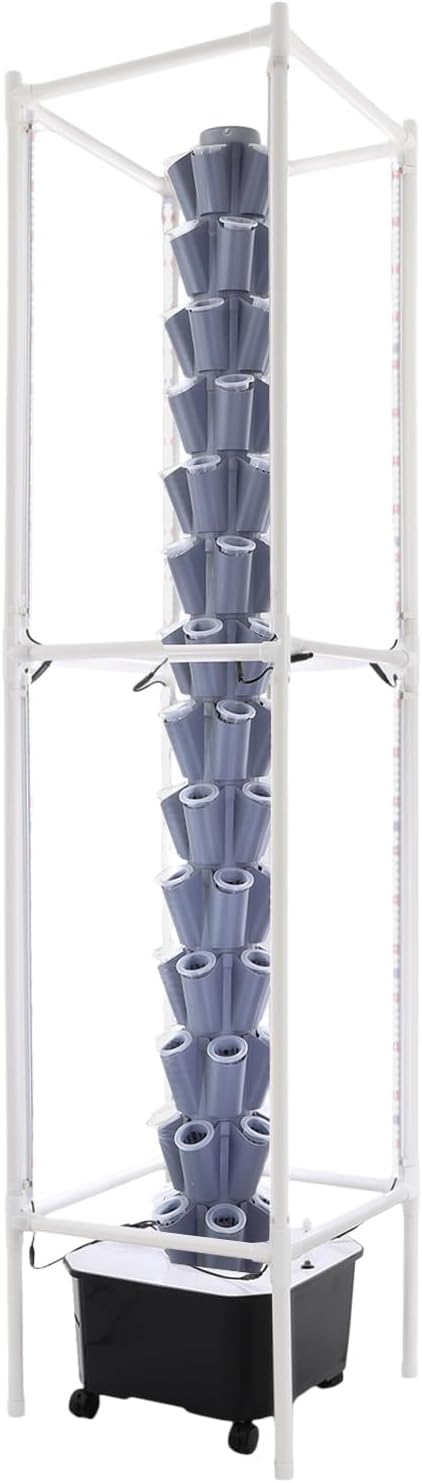 Hydroponic Growing System, 70-Plant Vegetable Planter Tower with Lights and Wheels, Outdoor Indoor Garden Vertical Planter Germination Kit with Water Pump & Intelligent Water Circulation