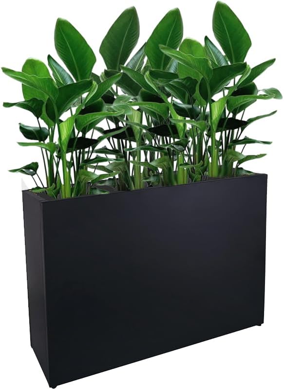Megawodar Metal Tall Long Planter Box Large Rectangular Planter Flower Pot with Drainage Holes for Indoor Outdoor Deck Porch Garden Home Patio Front Door (Black, S)