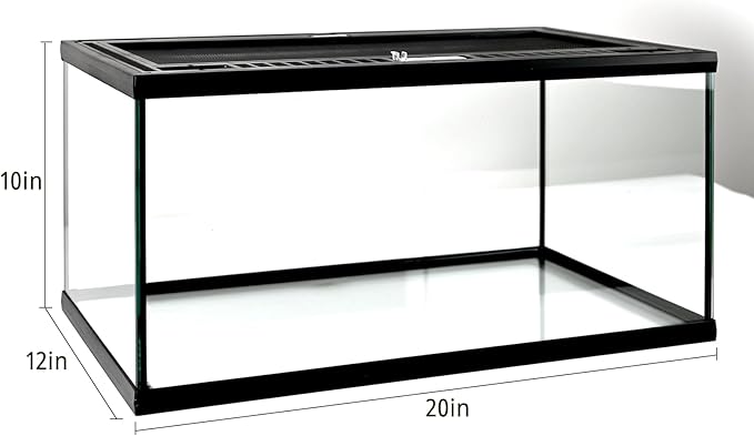waazoorep Reptile Glass Tank 20"*12"*10" Pre-Assembled Terrarium for Turtle,Hermit Crab,Bearded Dragon,Gecko,Lizard,Snake,Spider,Fish,Tarantula Enclosure with Top Screen Ventilation and Openning Door