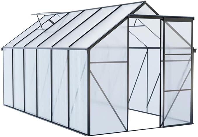 6x12 FT Polycarbonate Greenhouse Raised Base and Anchor Aluminum Heavy Duty Walk-in Greenhouses for Outdoor Backyard in All Season Black
