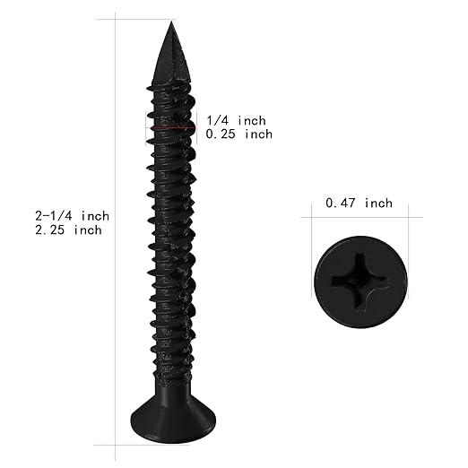 WenSilon(30 PCS) 1/4" x2-1/4 Black Concrete Screw Anchor Black Flat Head for Anchoring to Masonry, Block or Brick Stucco