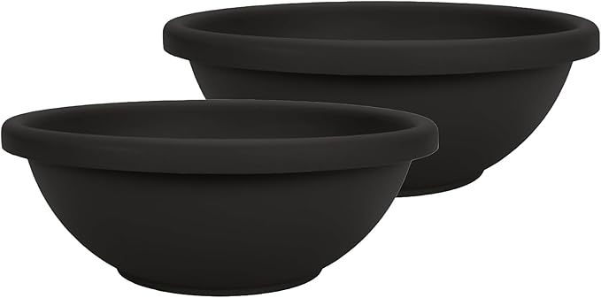 The HC Companies 13 Inch Shallow Garden Bowl Plant Pot with Drainage, Lightweight UV-Resistant Plastic Planters for Succulents, Herbs & More, 2-Pack Planters for Indoor Outdoor Home Decor, Black