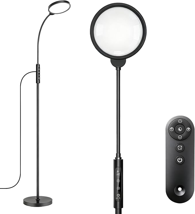Light Therapy Lamp, 11000 Lux UV-Free Floor Lamp, Full Spectrum LED Sunlight with Touch Remote Control, Adjustable 7 Color Temperatures 9 Brightness Levels for Office Living Room Reading Black