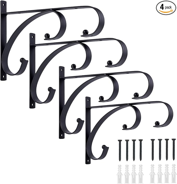 gajavo Plant Hangers Outdoor Indoor, 10 Inch Hanging Plant Brackets 2/4 Pack, Decorative Iron Plant Hooks for Hanging Plants, Bird Feeders, Wind Chimes, Flower Baskets (4Pack)
