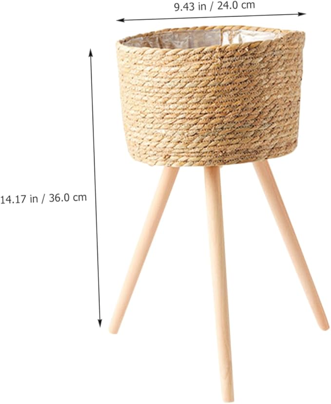 Wood Woven Plant Pot Stand with Legs Durable Minimalist Flower Basket for Indoor and Outdoor Use for Home Decor and Garden Display