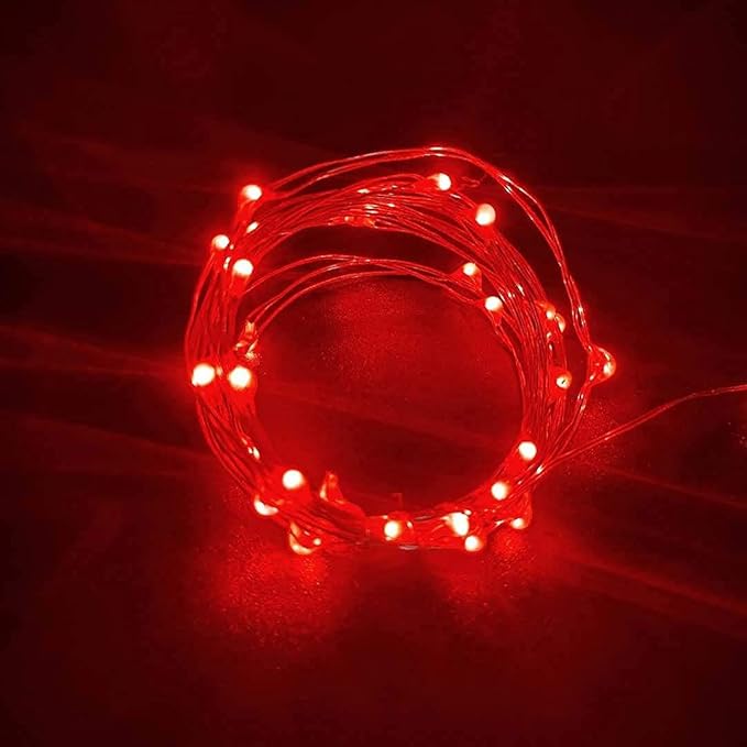 2 Pack Battery Operated Mini Lights,Indoor Led Fairy Lights with Timer 6 Hours on/18 Hours Off for Wedding Party Decorations,50 Count LEDs,18 Feet Silver Wire (Red)