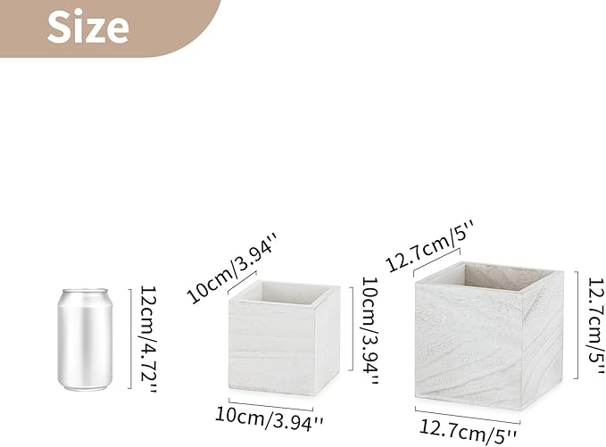 NUPTIO Wooden Box for Centerpiece Wedding: 6 Pcs Rustic Square Planter Box Farmhouse Table Fall Decor - 4×4" & 5×5" Whitewashed Small Wood Vases Flower Pots for Windowsill Home Garden