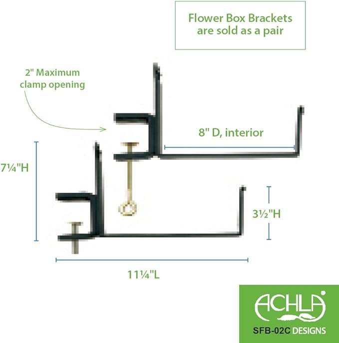 Achla Designs SFB-02C, 8 inch Railing clamp Window Flower Box Brackets, Black