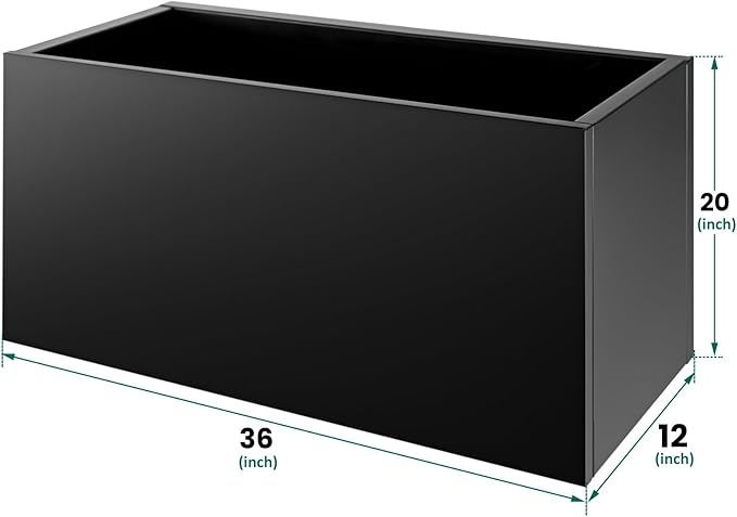 Meyoppm Metal Planter Box 36"x12"x20", Rectangular Steel Planter Box Frost Proof Rust Resistant Indoor&Outdoor, Heavy Duty Steel Planter for Commercial and Residential Use