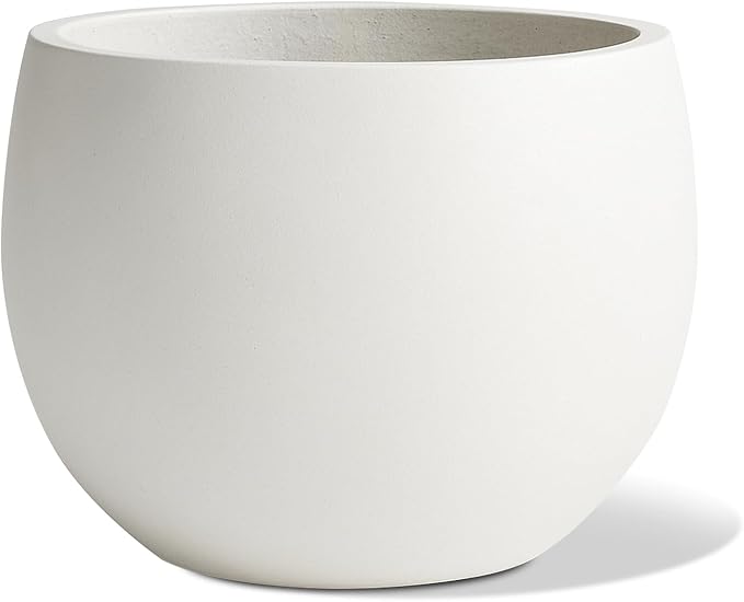 Heyzier Ball Concrete Planter Outdoor Indoor, Large Tall Cement Plant Pots for Trees Flowers (White, 20 inch)