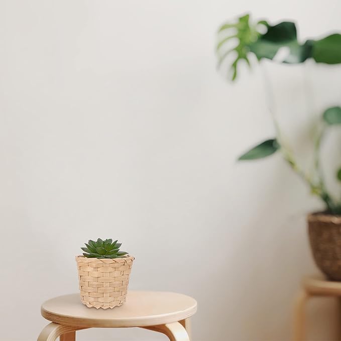 Mini Woven Storage Basket 3.5 Inch Handwoven Cane Organizer for Home Office Desktop Fruit Plant Holder Natural Rustic Decor
