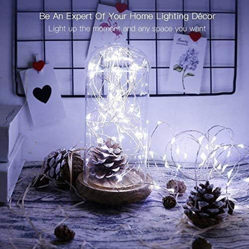buways Fairy Lights 2-Pack Battery Operated Cool White 50 LED Fairy String Lights,16.4ft Sliver Wire Light with Remote Control for Christmas Party Garden Home Decoration