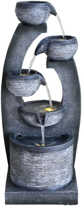 Qingyinge 33' H Modern Outdoor Fountain Resin Outdoor Garden Fountains with Contemporary Design LED Light for Garden, Patio, Deck, Porch, Backyard and Home Art Decor